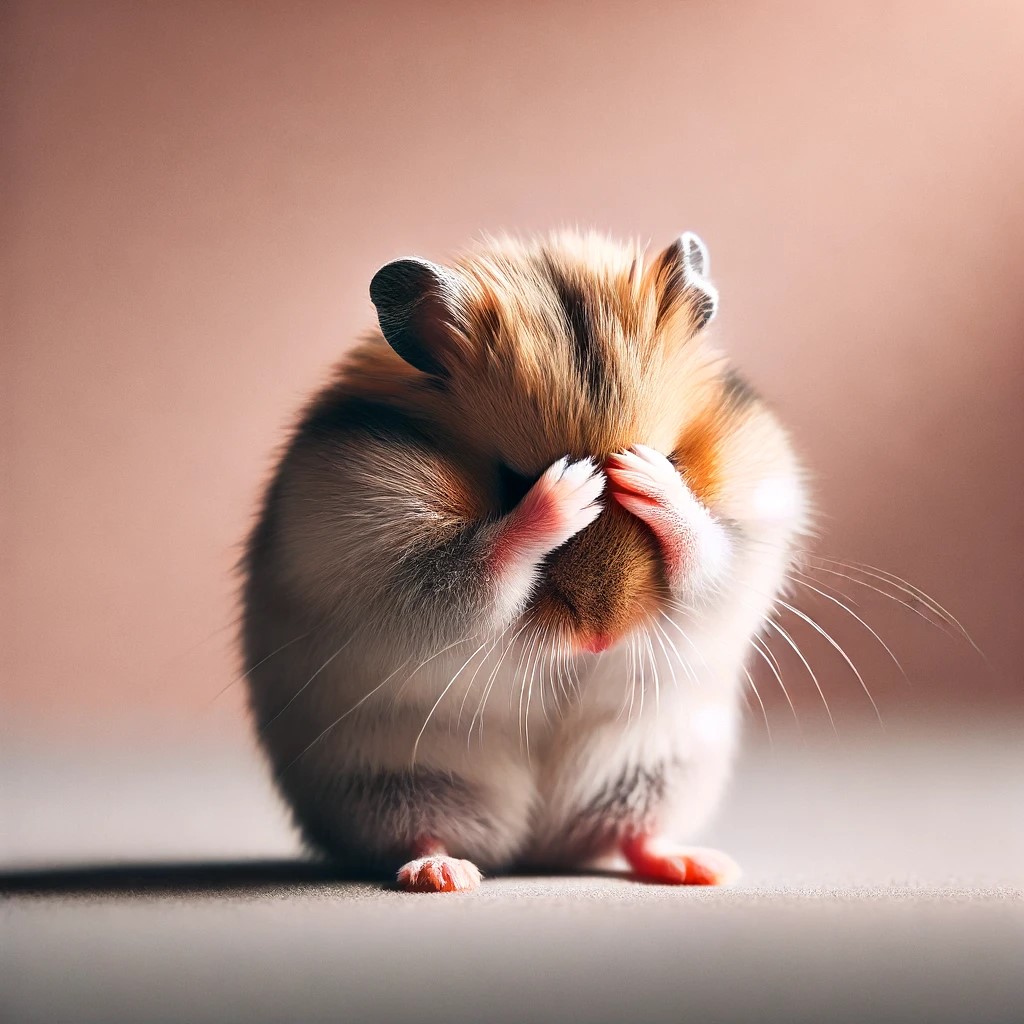 DALL·E 2024-06-18 01.52.43 - A dwarf hamster grooming itself, covering its head with its paws, similar to the provided image